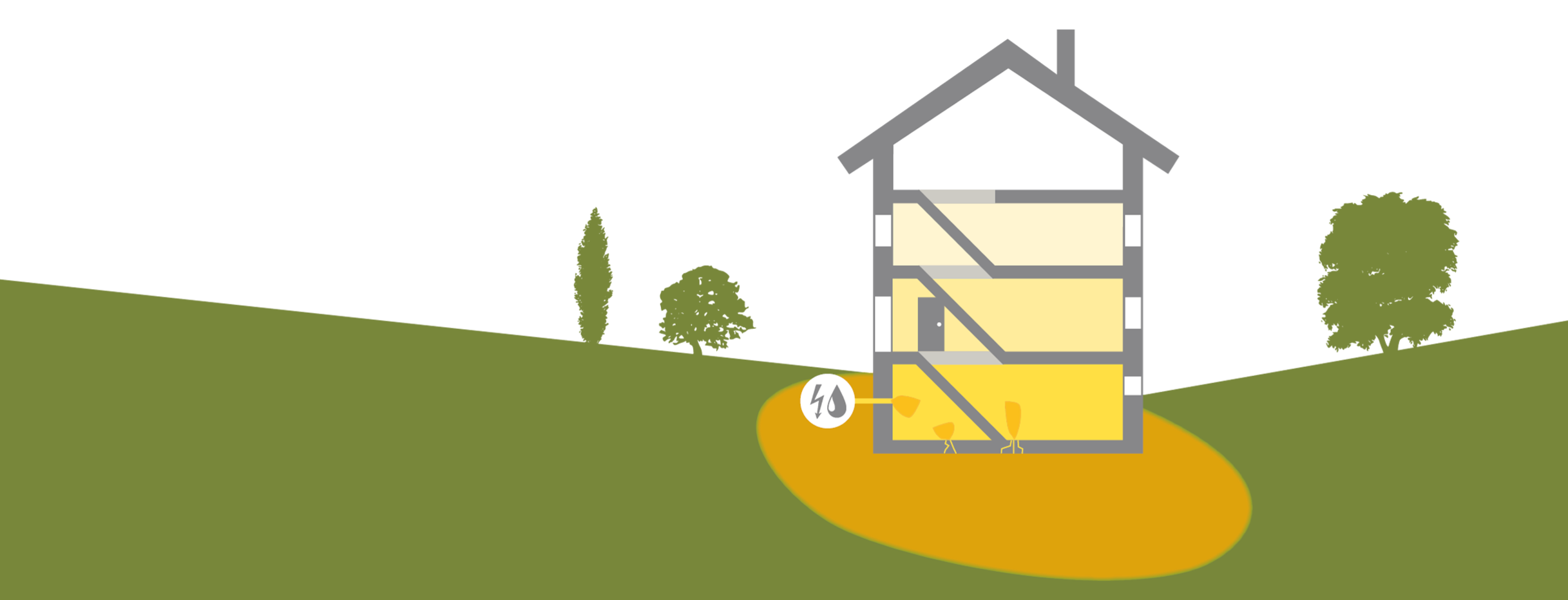 Grafik: Radon tritt in ein Haus ein
