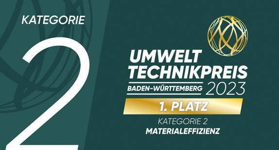 Umwelttechnikpreis Baden-Württemberg 2023: 1. Platz in der Kategorie 2 „Materialeffizienz“