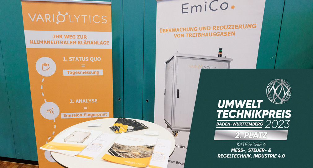 Der zweite Platz in der Kategorie „Mess-, Steuer-, und Regeltechnik, Industrie 4.0“ ging an die Variolytics GmbH für ihr EMICO-System (Innovative Lösung zur Emissionsüberwachung und Optimierung von Kläranlagen).
