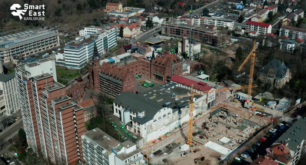 Luftaufnahme des Smart East-Quartiers in Karlsruhe