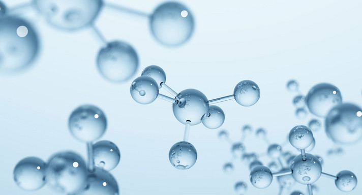 3D-Illustration einer blauen Molekülstruktur