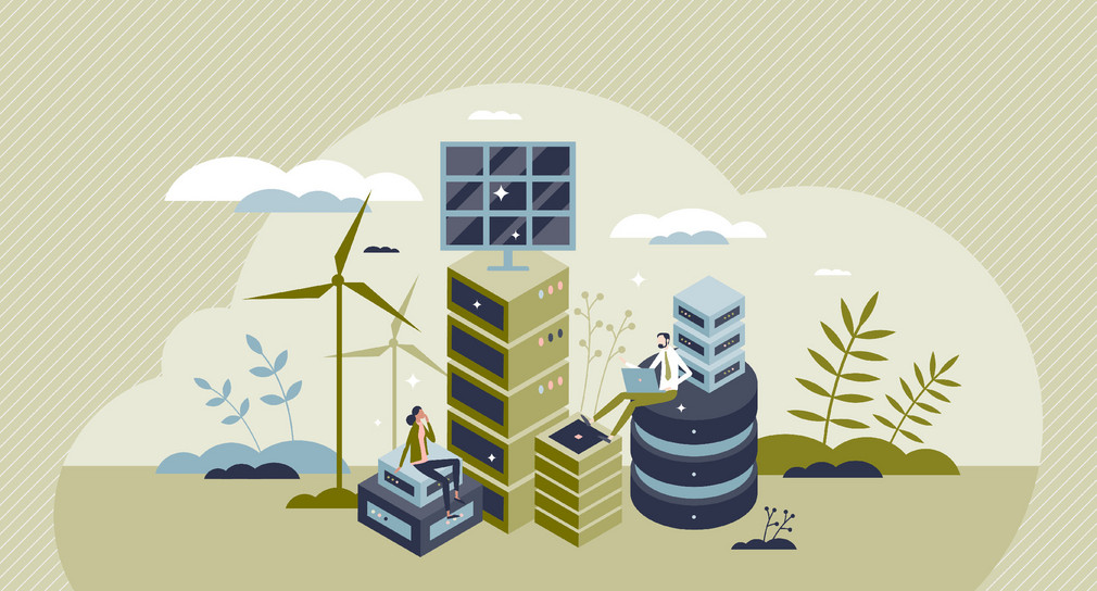Illustration Green Data-Center mit umweltfreundlichen Stromverbrauch