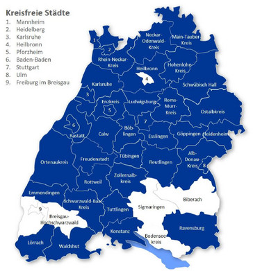 Leitstern Energieeffzienz: Karte mit teilnehmende Stadt- und Landkreisen 2022