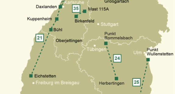 Karte mit weiteren Netzausbauvorhaben in Baden-Württemberg