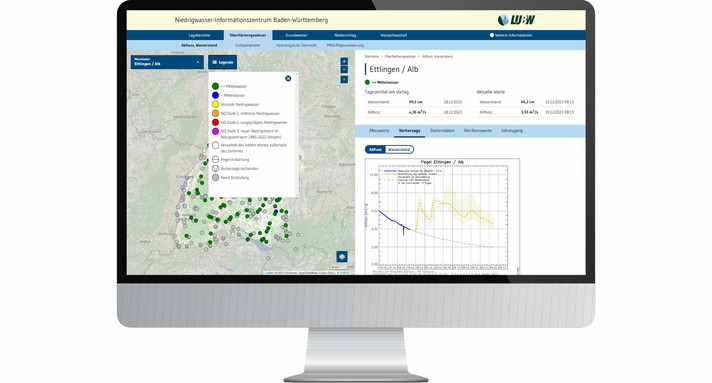 Internetseite Niedrigwasser-Informationszentrum Baden-Württemberg