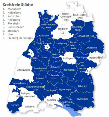 Leitstern Energieeffzienz: Karte mit teilnehmende Stadt- und Landkreisen 2020