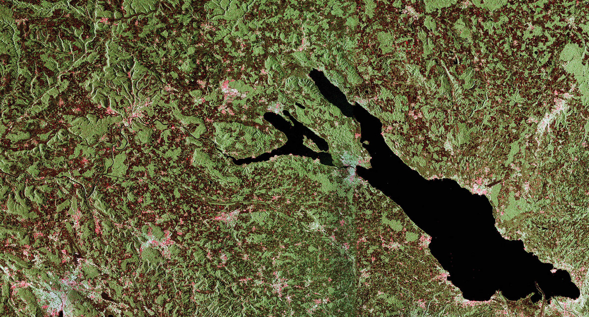 Satellitenbild, auf dem ein Teil des Bundeslandes Baden-Württemberg zu sehen ist