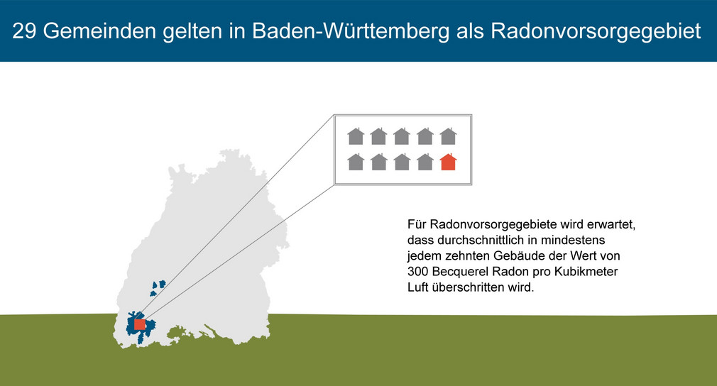 29 Gemeinden gelten in Baden-Württemberg als Radonvorsorgegebiete