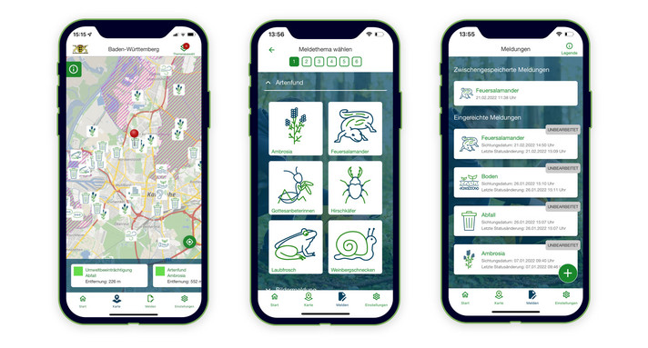 Mit der kostenlosen App „Meine Umwelt“ können sie die Umweltmeldestelle mittels Smartphone unmittelbar vor Ort mit genauer Positionsbestimmung und mit Fotos von der Umweltverschmutzung benachrichtigen. 