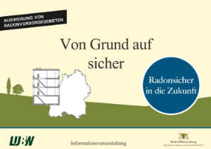 Titelseite der Präsentation zur Radon-Informationskampagne „Von Grund auf sicher – Radonsicher in die Zukunft“ für Behörden