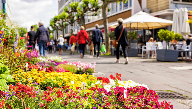 Blumen in einer Fu&szlig;g&auml;ngerzone